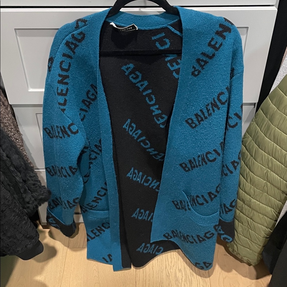 Balenciaga Teal Logo Knitwear